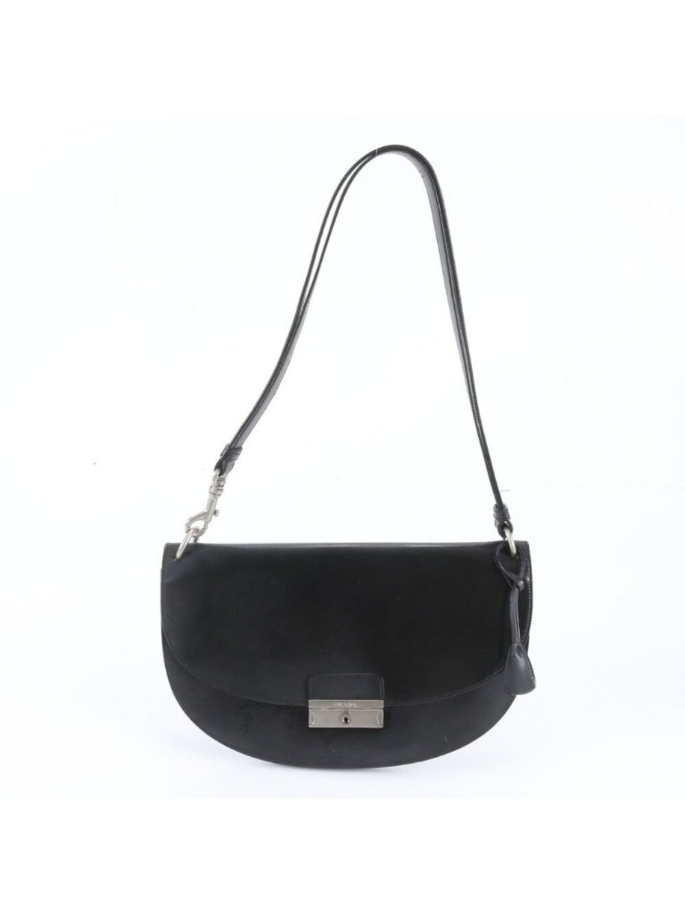 Prada White Tag Triangle Logo Half Moon Leather Shoulder Bag